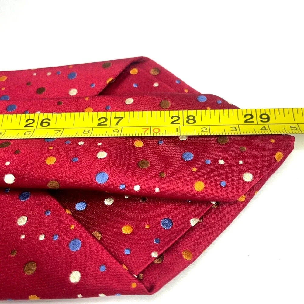Alfred Dunhill Red Woven Hand Made Multicolor Dots All Silk Necktie Italy $245